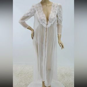 Vintage Victoria's Secret Gold Label Sheer Lace Bridal Long Peignoir Robe White